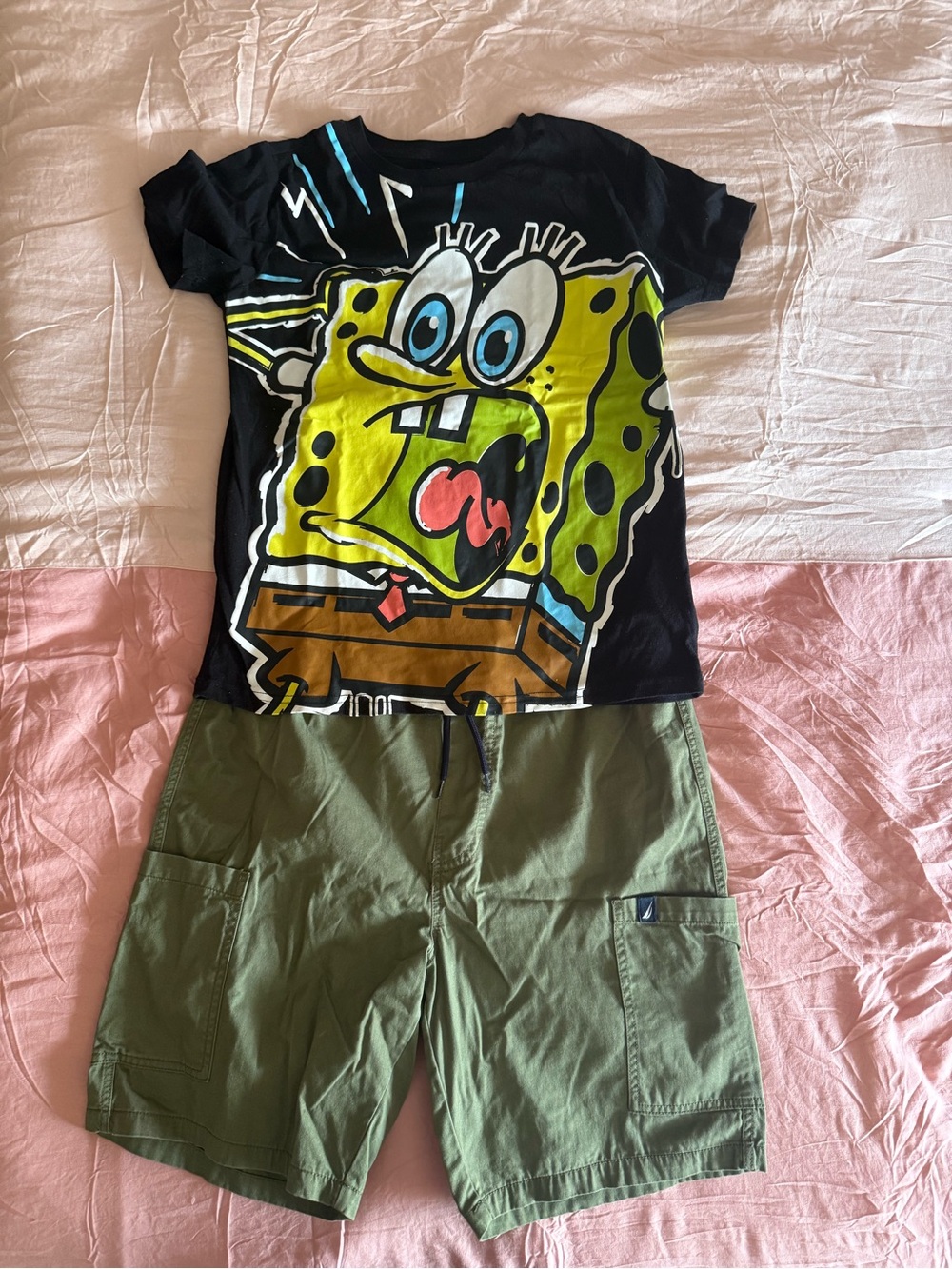 Kids (Youth) SpongeBob Shirt & Nautica Olive Green Cargo Shorts Set